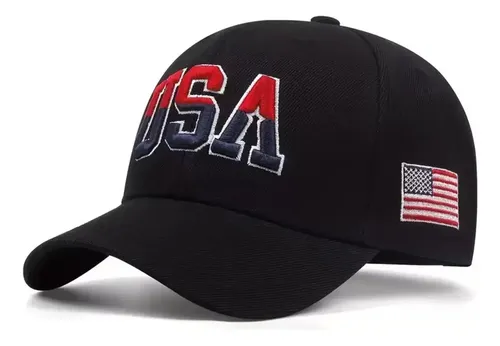 Boné Baseball Unissex Bordado Usa E Bandeira Black Free Letter