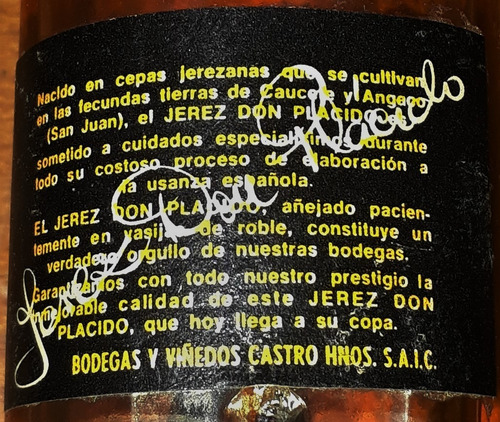 Botellita Miniatura Vino De Jerez Don Placido Cerrada (Usado)