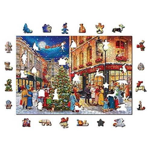 500 +5 Pieces Wooden Jigsaw Puzzle Christmas Street - A...