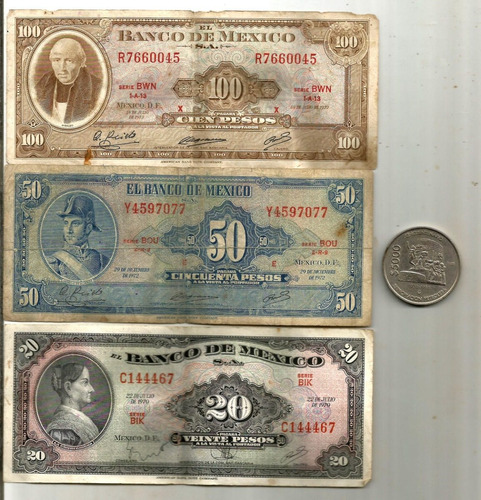 Moneda De 5000 Pesos Y 3 Billetes Anttiguos