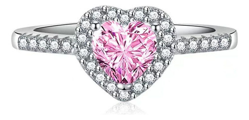 Anillo De Circón En Forma De Corazón En Plata Ley