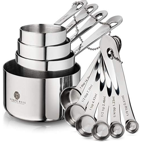 Stainless Steel Measuring Cups And Spoons Set - Heavy D...