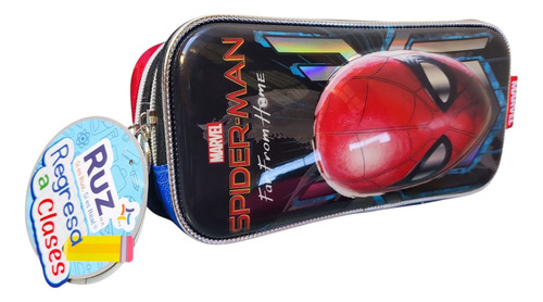 Lapicera Escolar Spiderman Doble Cierre Ruz Rojo 3d