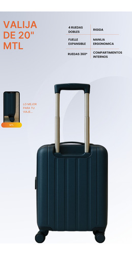 Valija Carry On 20 Pulgadas Mtl Abs Rígida Color Azul Oxford Ruedas Dobles 360° Liviana Resistente Equipaje De Mano Diseño Moderno Candado Tsa Organización Eficiente Viajes Negocios Placer Reforzada