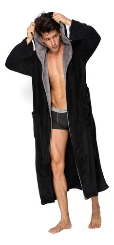 Albornoz De Longitud Completa Para Spa Suave Negro Con Capuc