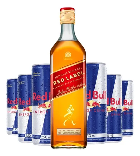 Whisky Jhonny Walker Redlabel 1l + 6 Red Bull 250ml