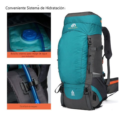 65l Mochila Senderismo Resistente Al Agua+cubierta De Lluvia