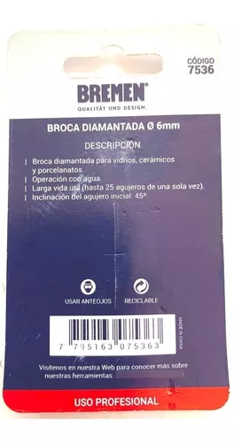 Broca Diamantada Porcelanato Bremen 6 Mm 7536 X 2 Unidad Dgm