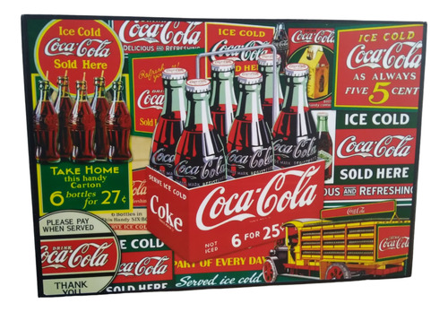 Six Coca Cola Vintage Envase Cuadro Cartel Bar Cantina G77
