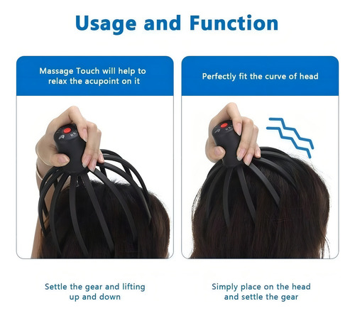 Massageador Elétrico Sem Fio Cabeça Relaxante 3 Velocidades Cor Preto USB