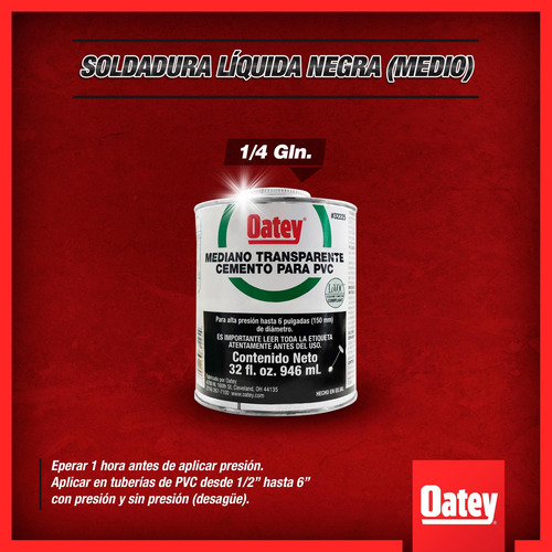 Oatey Pegamento Negro Para Pvc 32oz 946 Ml Incoloro