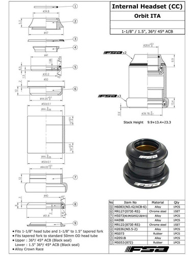 Fsa Orbit Ita 1-1/8-1.5 Auriculares Cónicos Con Tapa Superio