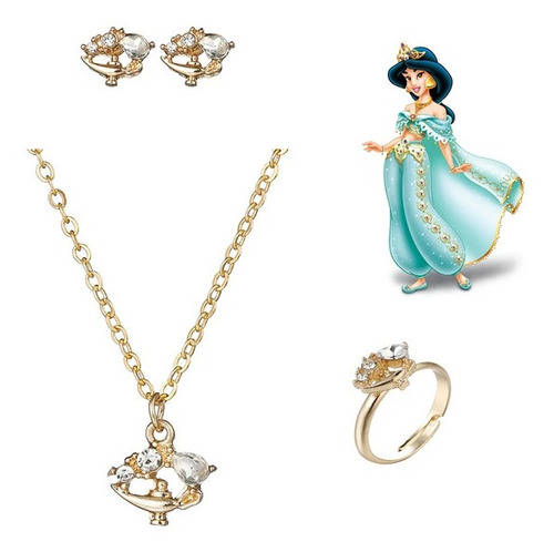Juego De Collar, Anillo Y Aretes Princesas Disney | Set 3 Pz