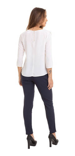 Blusa Manga ¾ Com Detalhe Branco Kinara