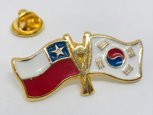 Pin Bandera Chile Y Corea Entrelazadas 
