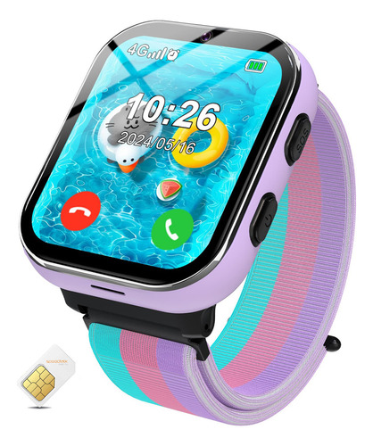 Reloj Inteligente 4g Llamadas HD Reloj Smartwatch Para Niños 4g Señal Reloj Inteligente Para Compatible con chip SIM 4g PTHTECHUS SOS smartwatch Lt49 Púrpura Llamadas Smartwatch,FULL HD LCD Smartwatch