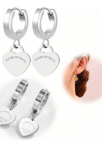 Aretes Arracadas Plata Corazón Acero Inoxidable Mod.287