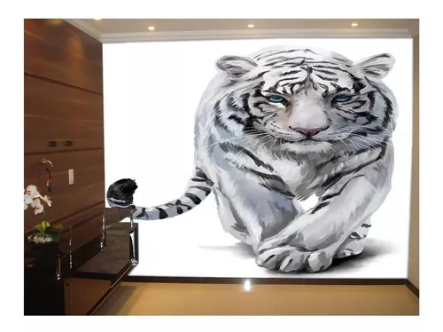 Tigre Branco Grandes Roar Animais Verde Frontal Tela 3d