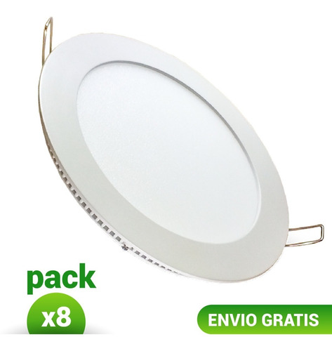 Panel Led Incrustar Redondo L Calida O Blanca 12w Pack X 8