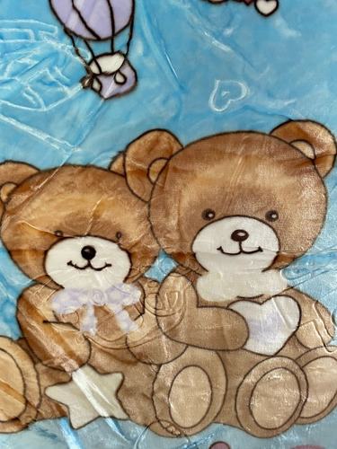 Cobertor Cunero Para Bebe 100x120cm Extra Suave Calientito Azul Osos Lisas
