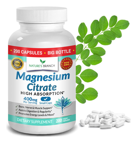 Citrato De Magnesio 400 Mg - 200 Capsulas - Alta Potencia Pa