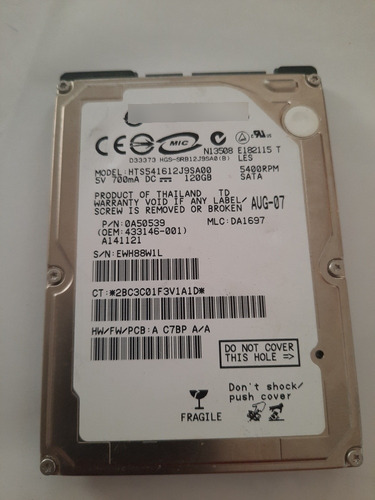Disco Rígido Hitachi 120 Gb. Santa 5400 Rpm (Usado)