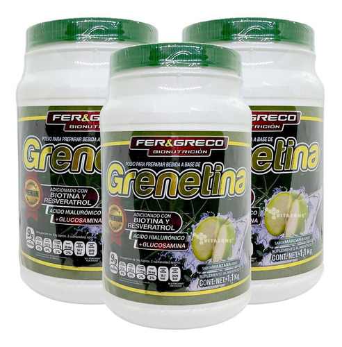 Grenetina Hidrolizada Biotina Glucosamina Manzana Vde 3 Bote