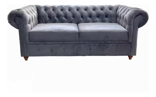 Sillón Sofá Chesterfield 2 Cuerpos Pana Gris