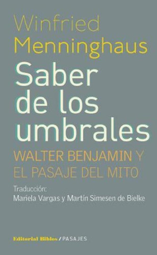 Libro - Saber De Los Umbrales - Walter Benjamin Y El Pasaje