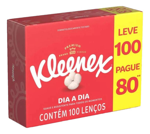 Lenço Duplo Descartável Kleenex Leve 100 Pague 80 Unidades