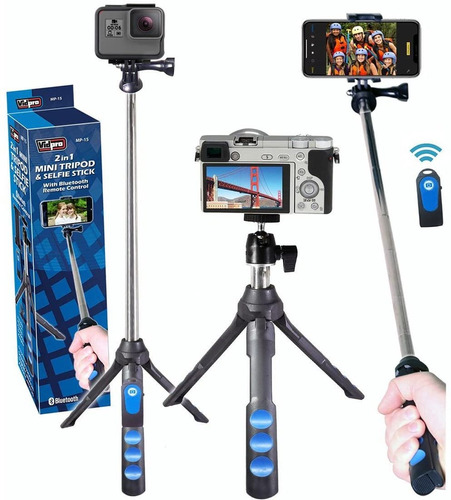 Mini Tripié Y Selfie Stick 2 En 1 Vidpro Mp-15 Con Bluetooth