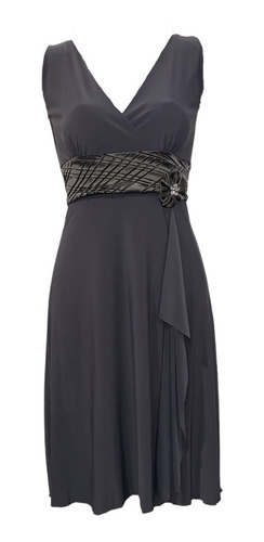 Elegante Vestido Gris De Fiesta Cuello V Para Dama Talla M