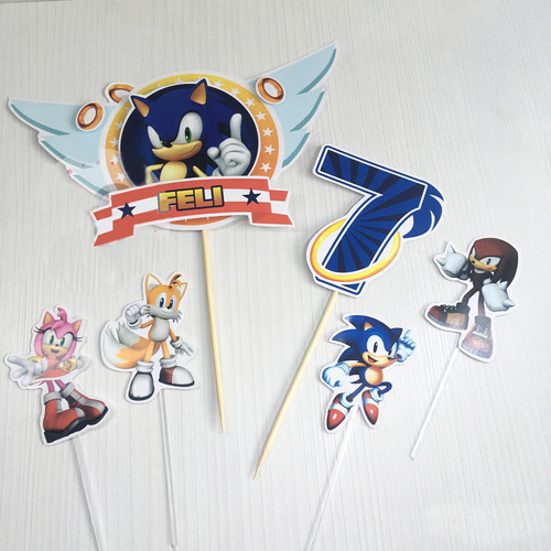 Topper 3d P/ Torta Sonic Adorno Centro Pincho Personalizado