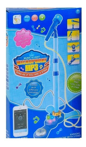 Micrófono Karaoke Infantil Con Mp3 Luces Y Pedestal Azul