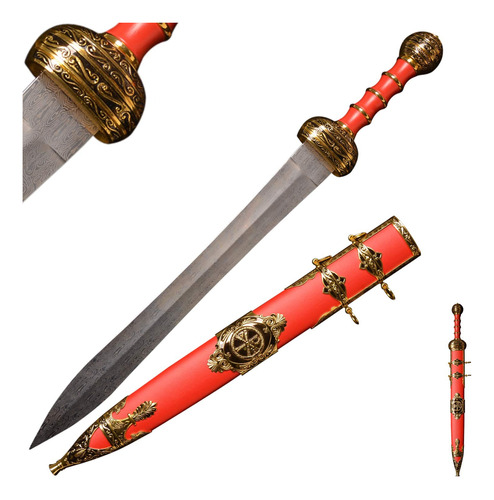 Espada Gladius Romana Color Rojo En Acero Inoxidable