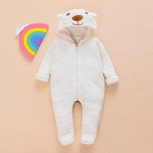 Mono De Felpa Para Bebé Recién Nacido Con Capucha De Oso.