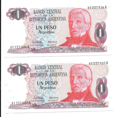 Liquido Lote 2 Billetes Argentina.1 Peso Argentino Conse Unc