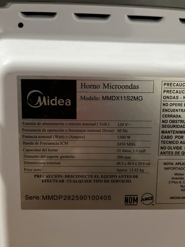 Microondas Midea Mmdx11s2mg 31l Plateado 1500w 1.1ft Silver