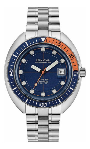 Reloj Bulova Automatic Oceanographer Devil Diver 200m 96b321 Color De La Malla Plateado Color Del Bisel Azul Y Naranja Color Del Fondo Azul