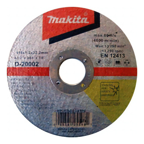 Disco De Corte 115 Mm (4.1/2 ) Para Inox - D-20002 - Makita