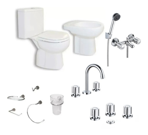 Combo Baño Sanitarios Jade Griferia Accesorios Cromo Ducha