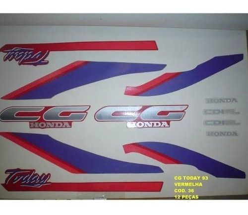 Faixa Adesivos Completo Honda Cg Today 125 93 Vermelha