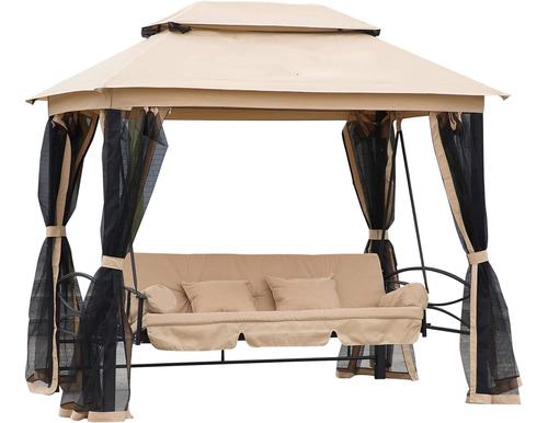 Columpio Con Canopy Beige 3 Personas Outsunny