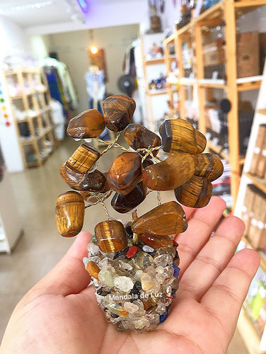 Árvore Da Felicidade Pedra Natural Cristal Olho De Tigre 9cm