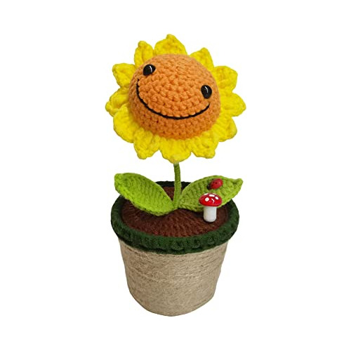 Mini Maceta De Mano Mágica Girasol Amarillo Crochet, C...