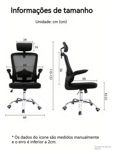 Cadeira De Escritório Malha Ergonômica Preta Com Estofado