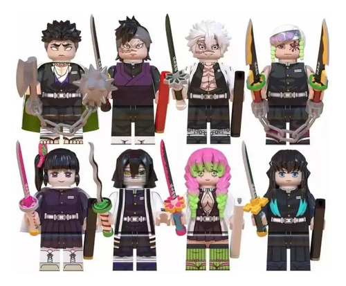 Set 8 Figuras Pilares Bloques Construcción Demon Slayer