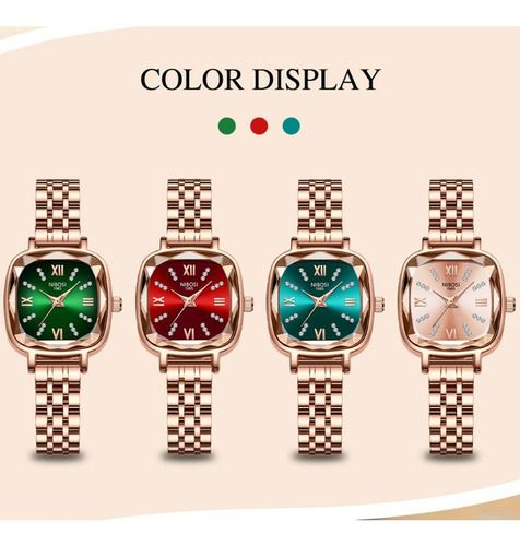 Reloj De Diamantes Elegante Retro Nibosi Para Mujer Color Del Fondo Rose