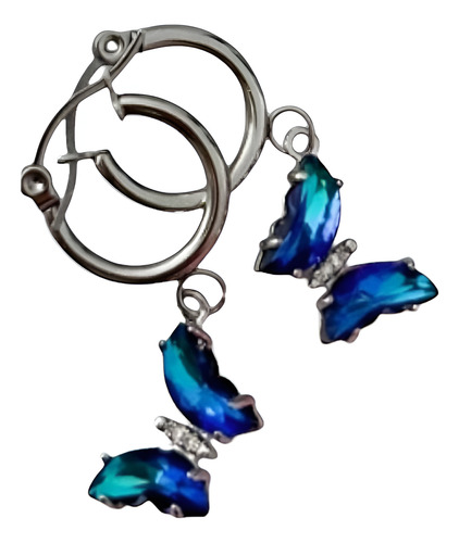 Aro Argolla Con Mariposas Con Piedras Azul