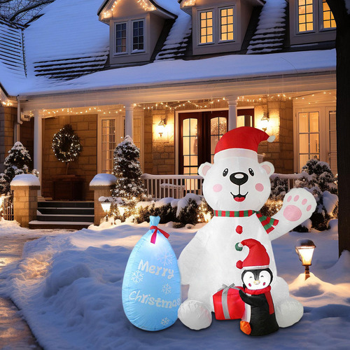 Oso Blanco Inflable De Navidad De 7 Pies, Pingüino,